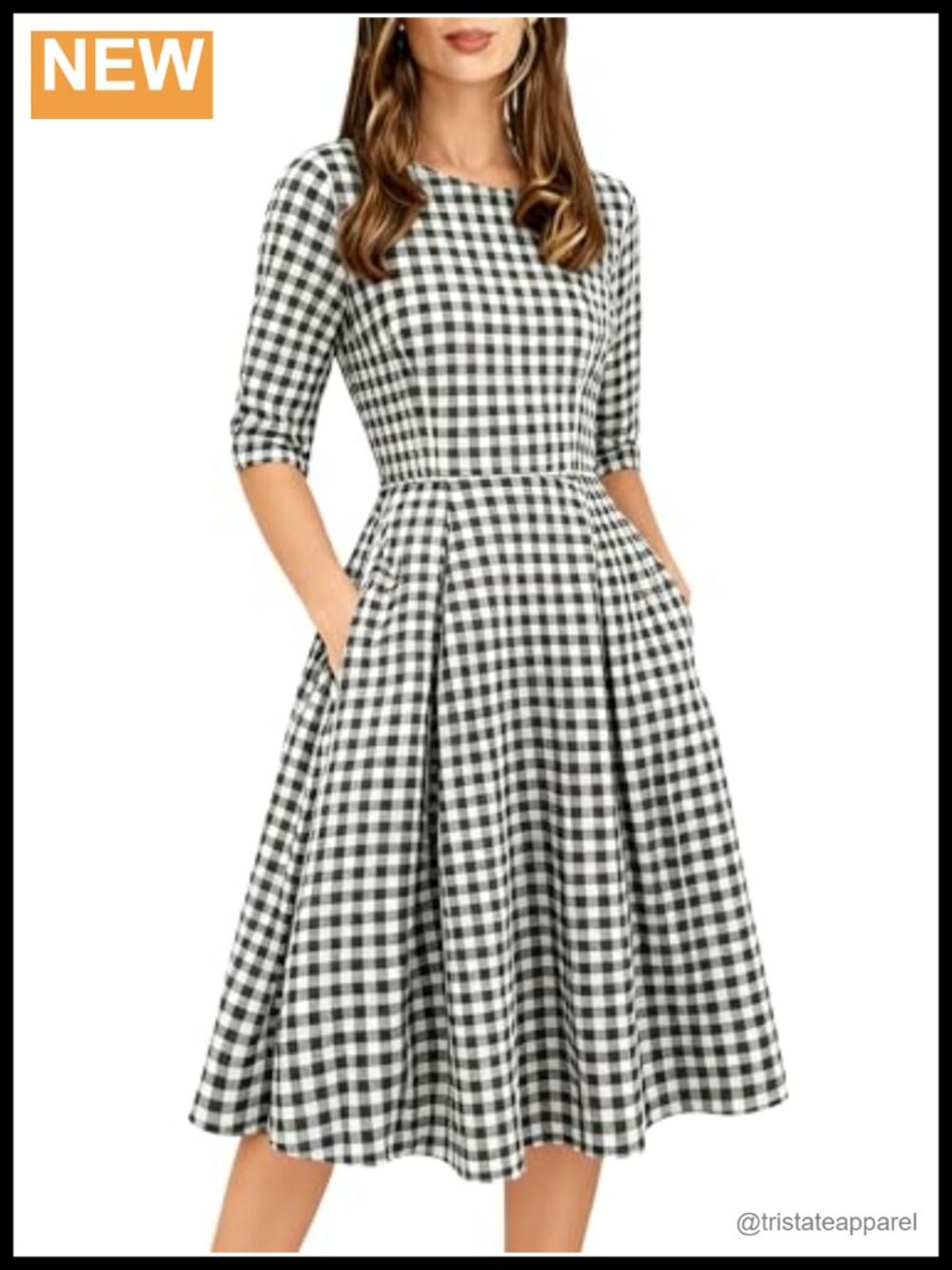 Womens Vintage Patchwork Pockets Puffy Swing Party Dress